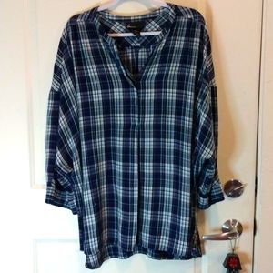 Lane Bryant 22/24, partial button, Plaid, oversized dolman sleeves, tunic EUC